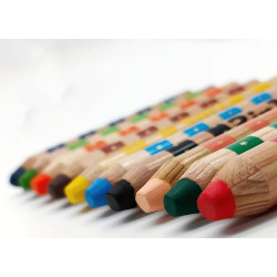 Thick, wooden, easy-to-clean, and washable pencils.