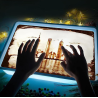 Creative sand art set with illuminated table
